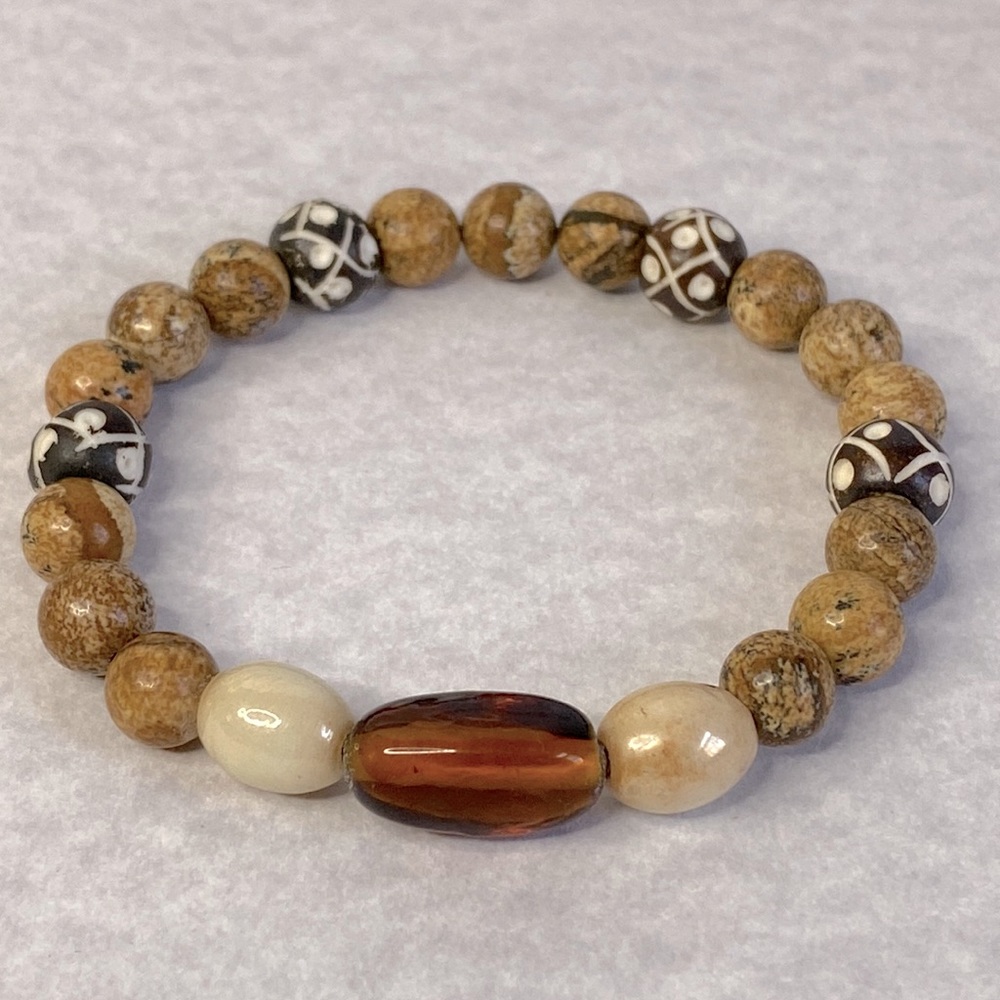 Picture Jasper bone glass beaded bracelet unisex